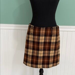 Y2K Exact Change Plaid Skirt in Brown and Tan